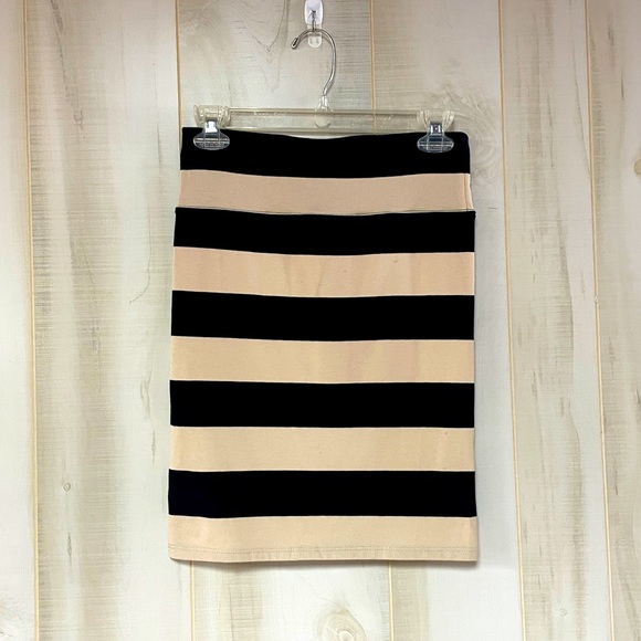 Free People Dresses & Skirts - Free People Black Tan Stripe Cotton Bodycon Skirt Sz XS